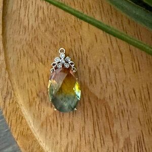 Rainbow Crystal Oval Pendant w/ Crown 26x12x8mm